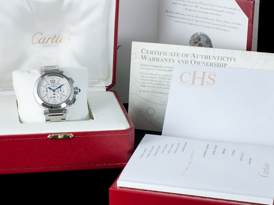 卡地亚 (Cartier) Pasha 42mm Cronograph Argento/Silver - Full Set Cal. 8100 MC 2860/W31085M7